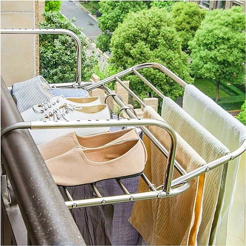 Foldable Stainless Steel hanger rack Shoes Drying Rack Plant Flower Shelf Window Balcony Multi Purpose Furniture Home Living Furniture Shelves Cabinets Racks on Carousell