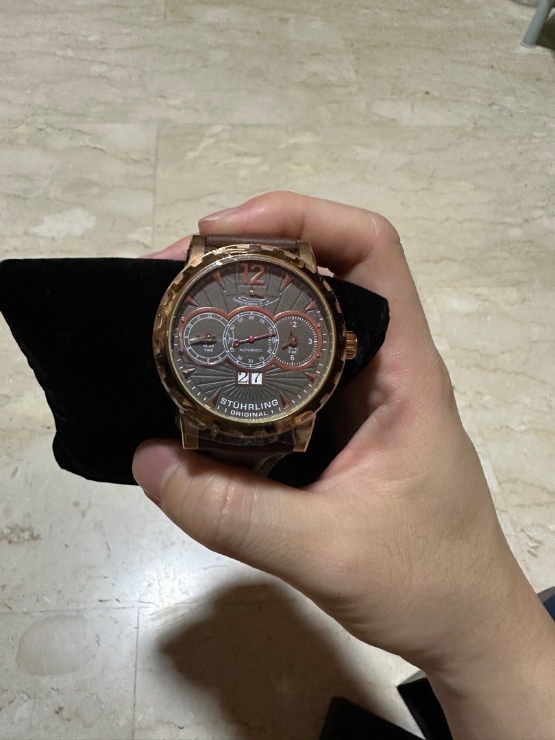 Free Delivery] Stuhrling Automatic Skeleton Dial Leather Band