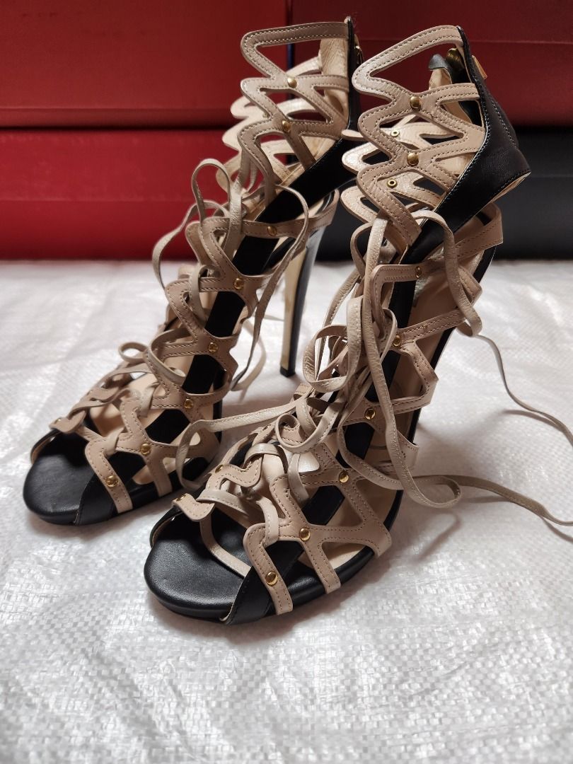 Giorgio Armani Black Nude Strappy Lace Up Heel Size 38, 女裝, 鞋, 高跟鞋-  Carousell