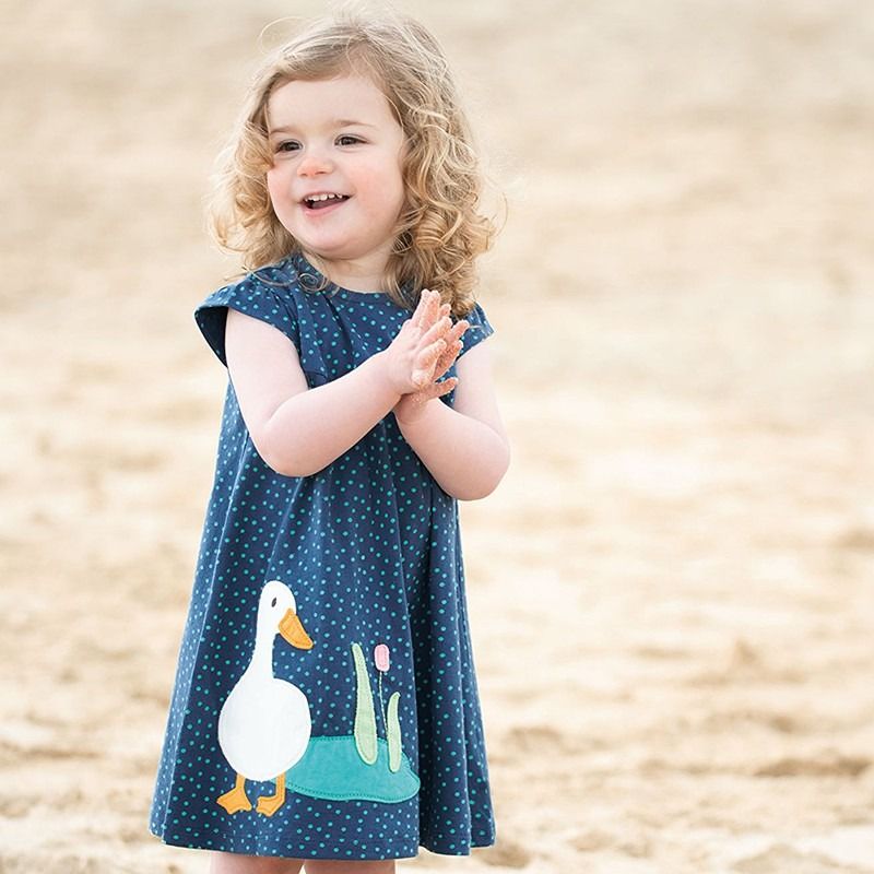 Girl s Lovely Dark Blue Duck Dress Summer Cotton Kids Dress