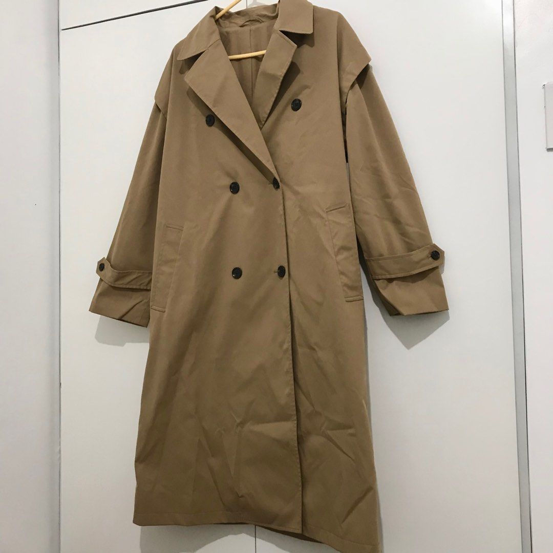 GU Japan khaki lapel long coat, Women's Fashion, Coats, Jackets