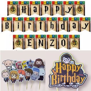 Harry Potter Hogwarts Theme Birthday Party Banner Cupcake Cake Topper Decoration Personalized