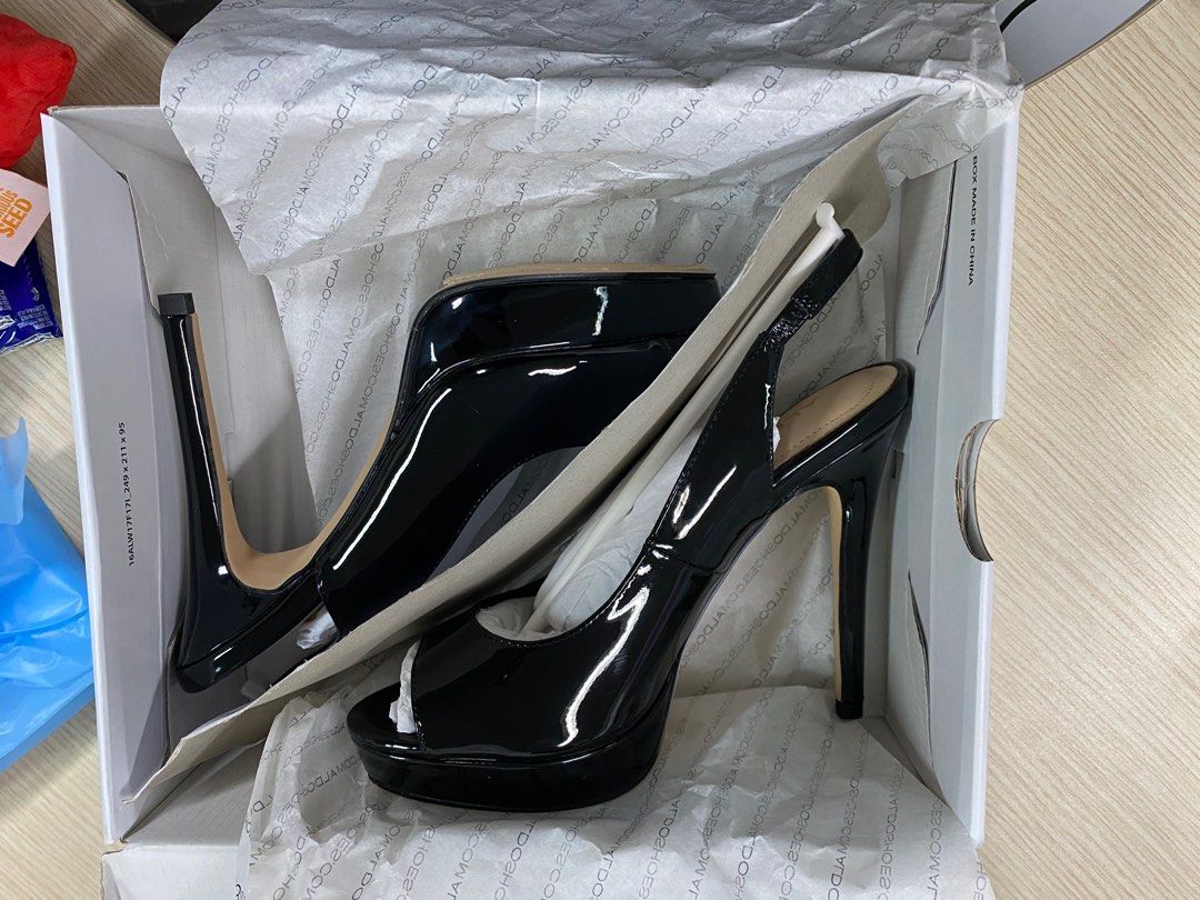 Hislop Peep Toe Slingback Stiletto Heels Black glossy Aldo