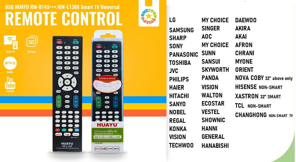 HUAYU UNIVERSAL TV REMOTE CONTROLS, TV & Home Appliances, TV ...