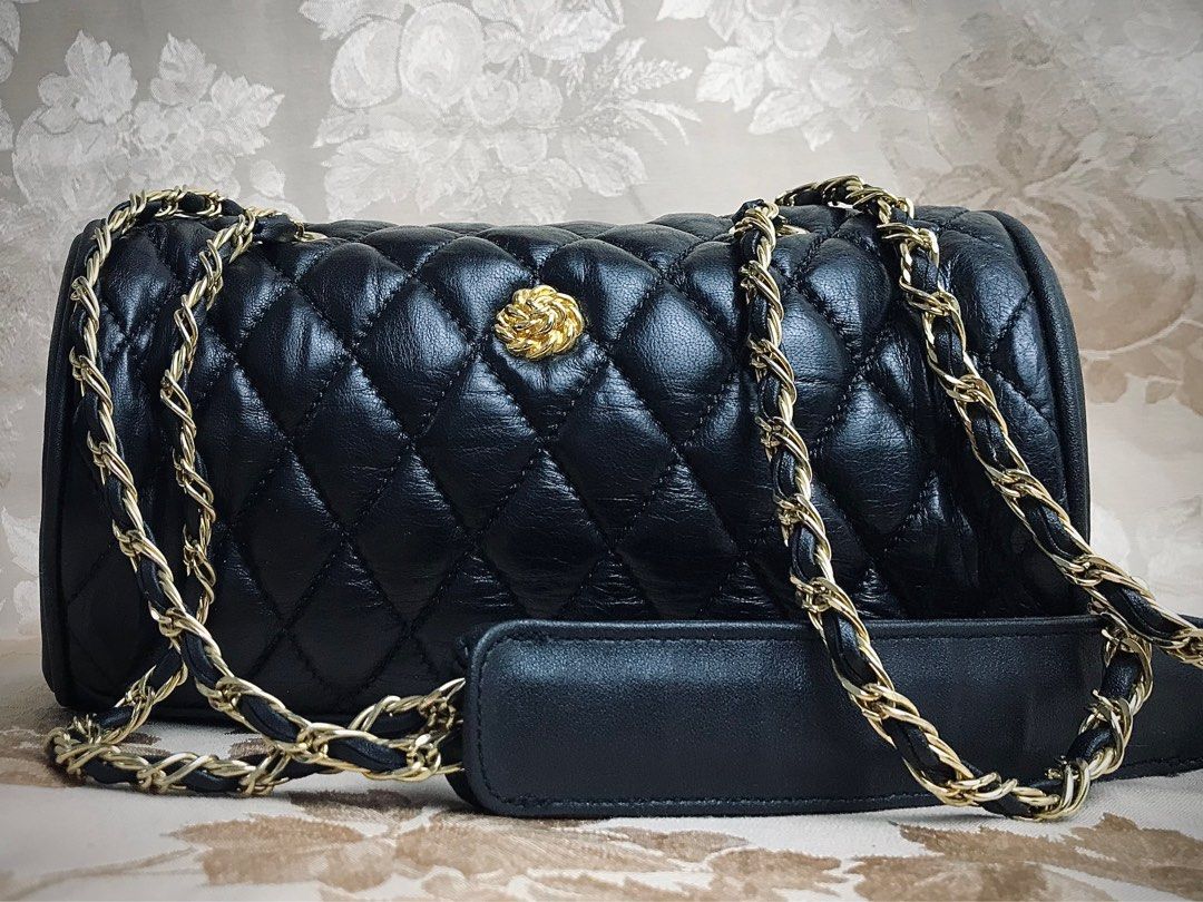 Authentic Vintage Chanel Quilted Chain Cylinder Papillon Shoulder barrel  Bag.