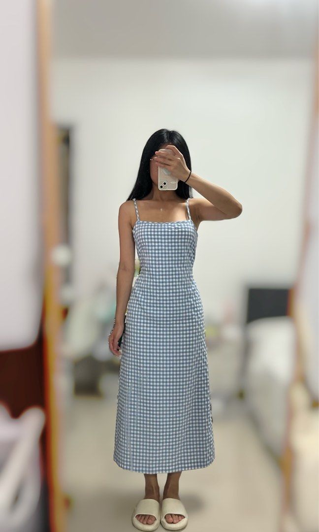 White and blue gingham outlet dress