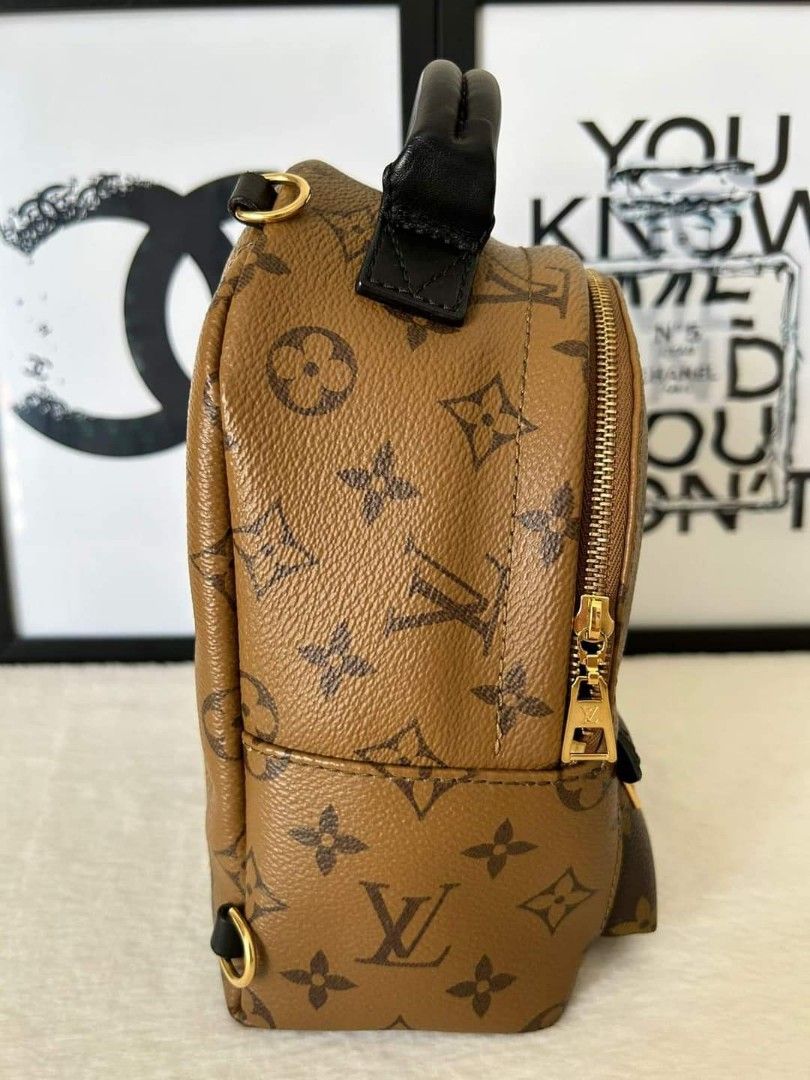 Louis Vuitton Ebene Reverse Monogram Coated Canvas Mini Palm Springs Backpack Gold Hardware, 2021 (Like New)