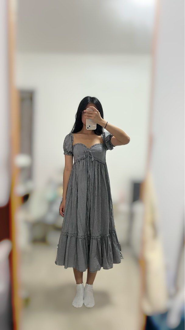 Checked black hotsell and white dress
