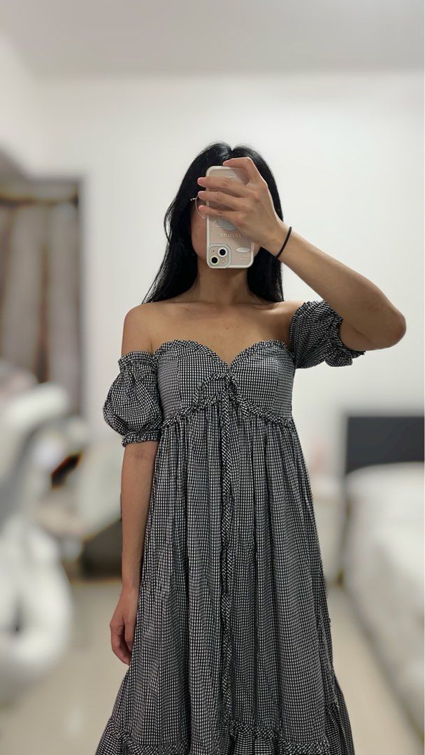 Checked black discount and white dress