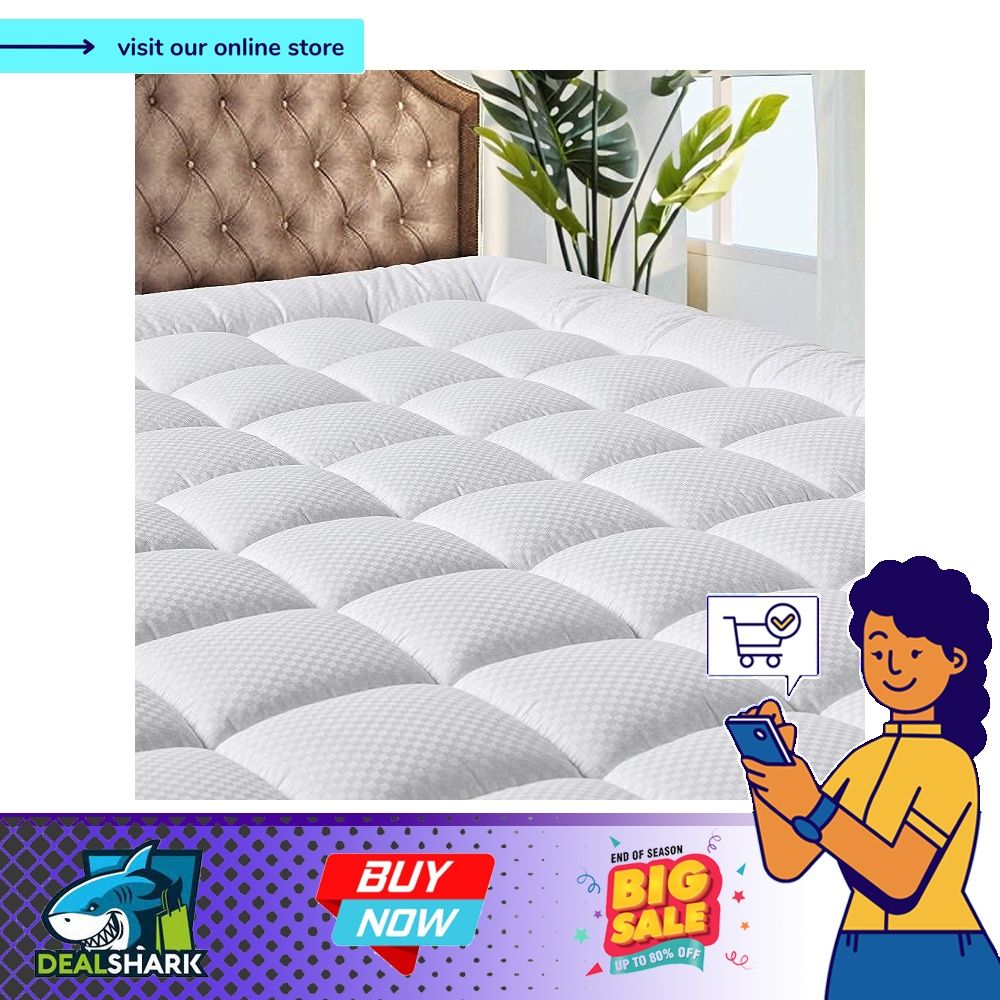 MATBEBY Bedding Quilted Fitted Mattress Pad Cooling Breathable Fluffy Soft  Stretches up to 21 Inch Deep, Queen Size, White, Mattress Topper, Protector 