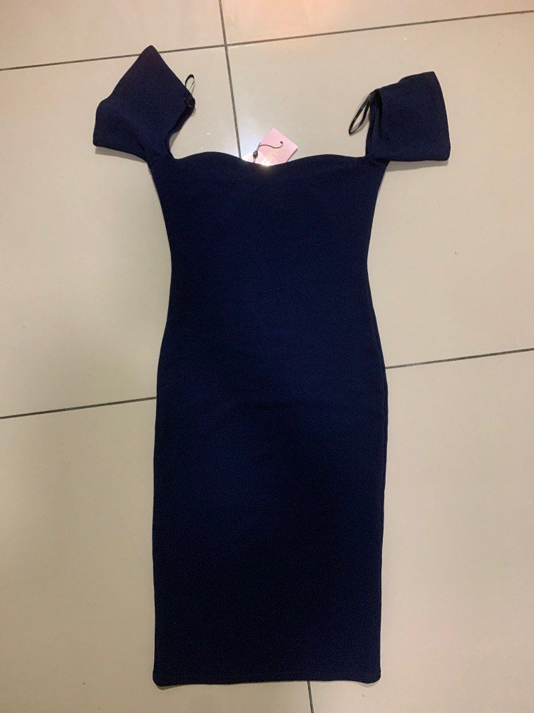 Missguided navy bardot dress hot sale