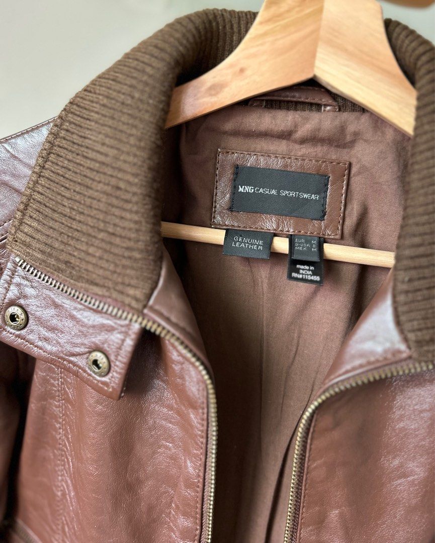 MNG brown sheep leather jacket 7 pocket