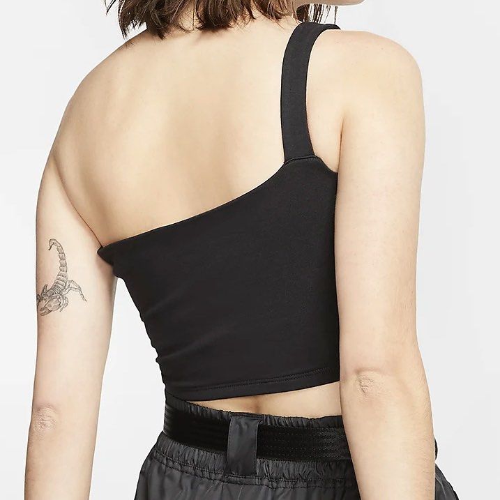 Nike one shoulder buckle crop top in black Carousell