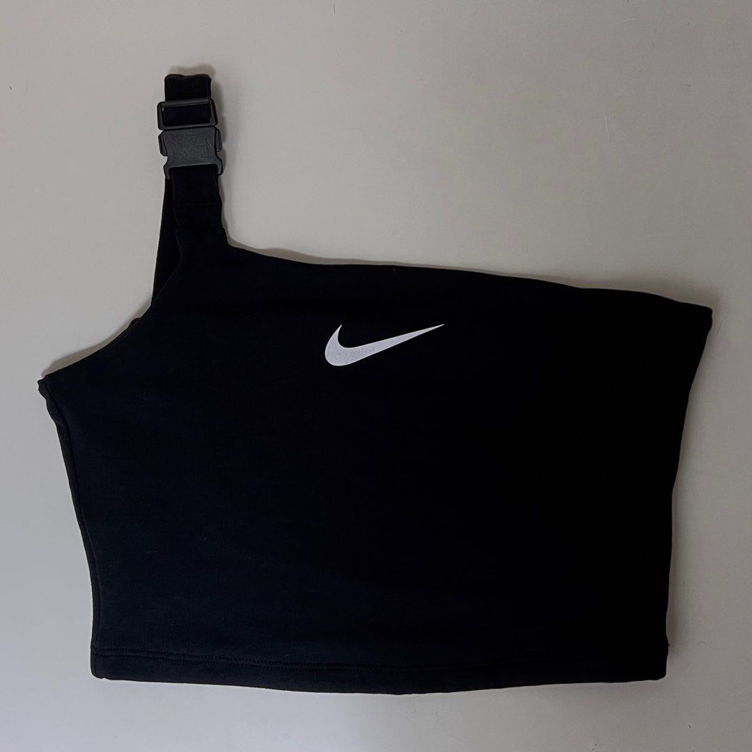 Nike one shoulder buckle crop top in best sale black