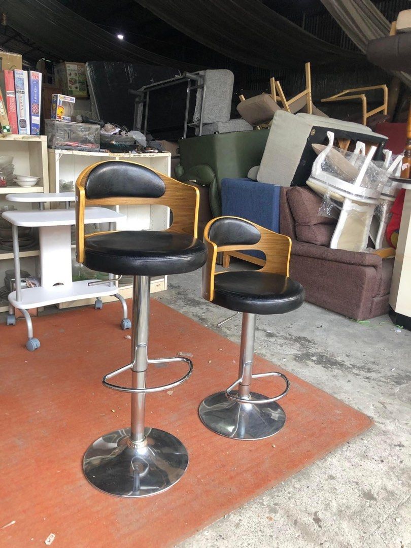 Nitori bentwood leather bar chairs 2 pcs, Furniture & Home Living
