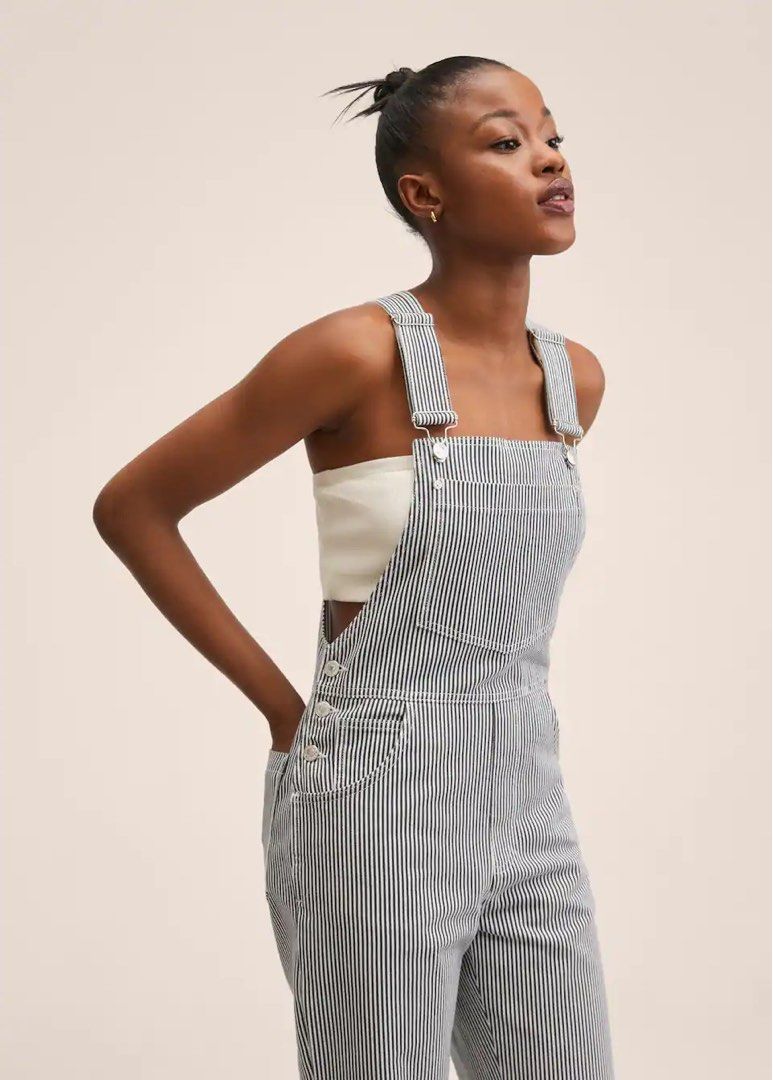 NWT MNG Denim Striped Denim Overalls Women s Fashion Dresses