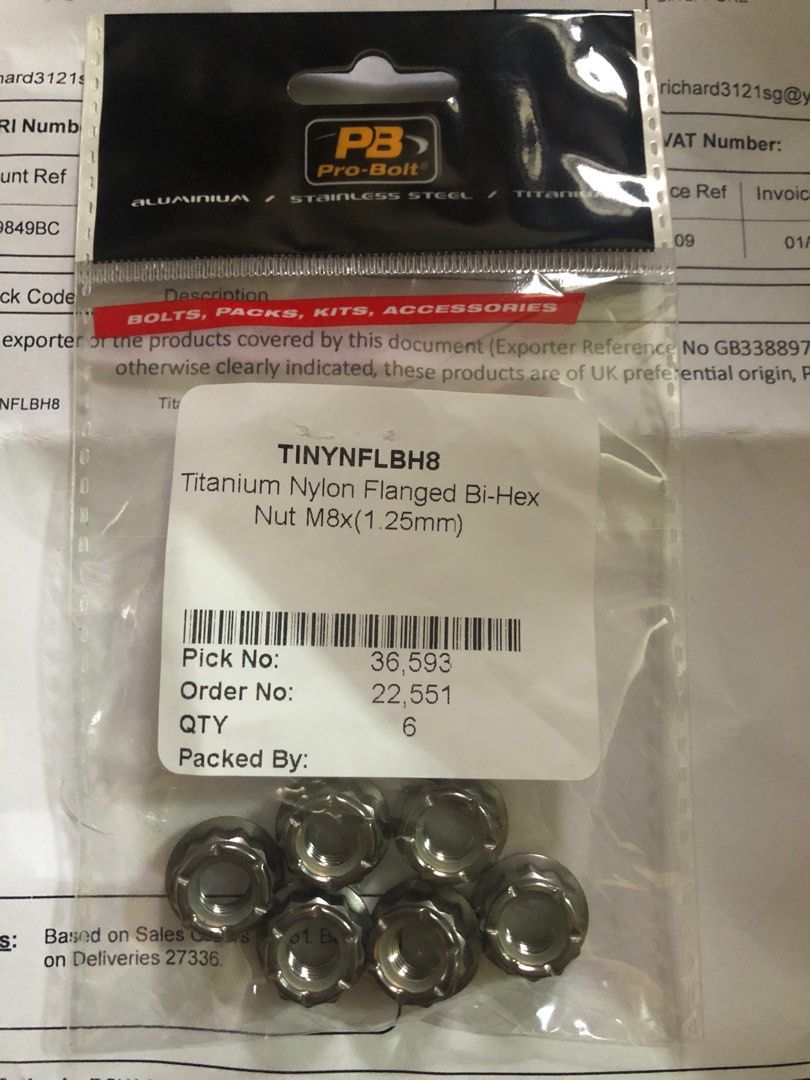 Pro Bolt Titanium Flanged Bi Hex Nut M8x1.25mm Motorcycles