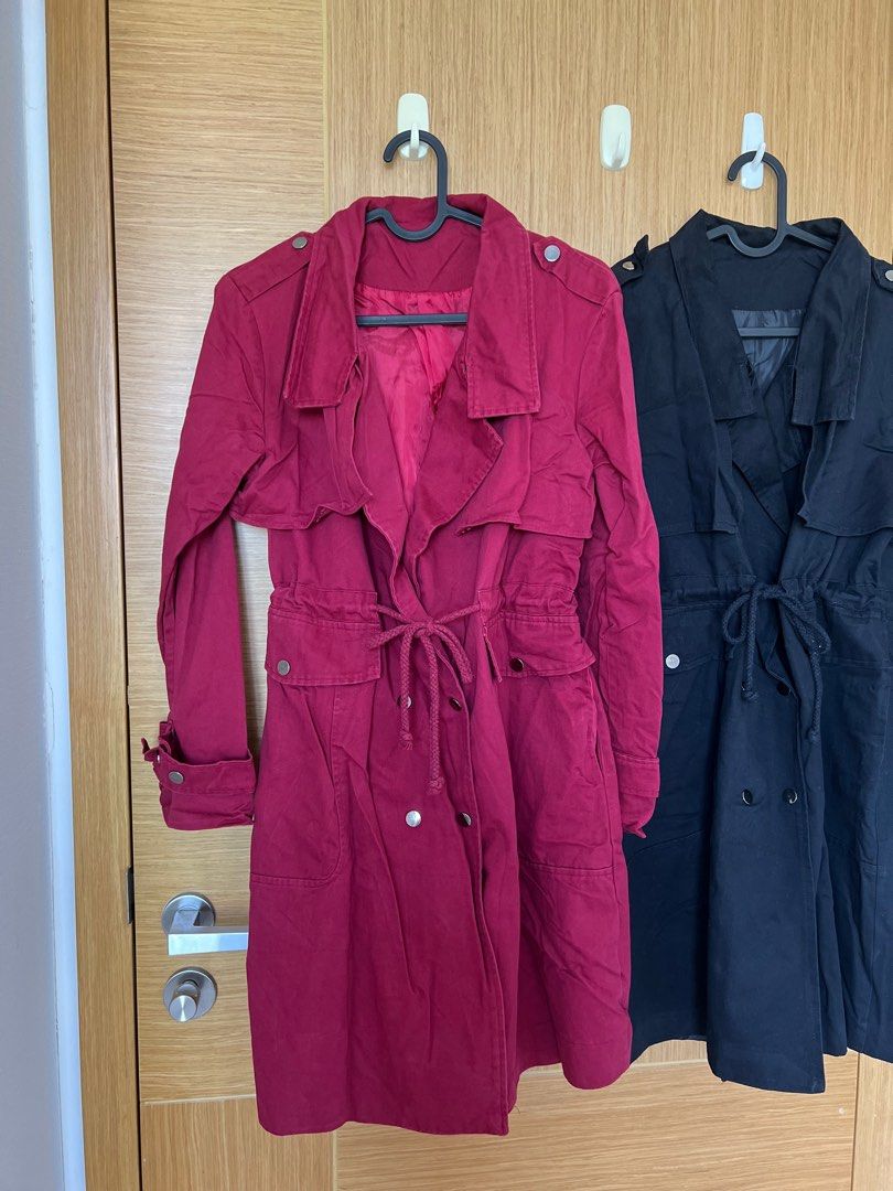 Red and Black Trench Coat, Women's Fashion, Coats, Jackets and