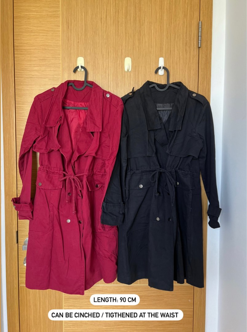 Red and Black Trench Coat, Women's Fashion, Coats, Jackets and