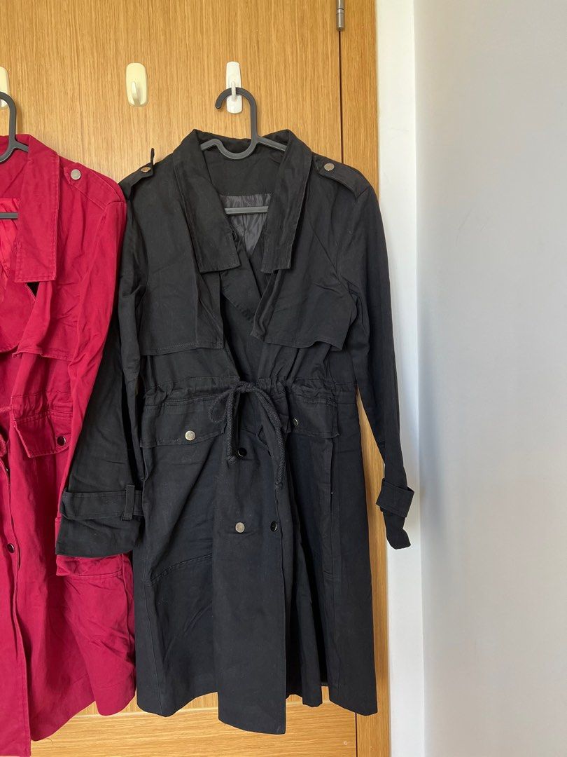 Red and Black Trench Coat, Women's Fashion, Coats, Jackets and