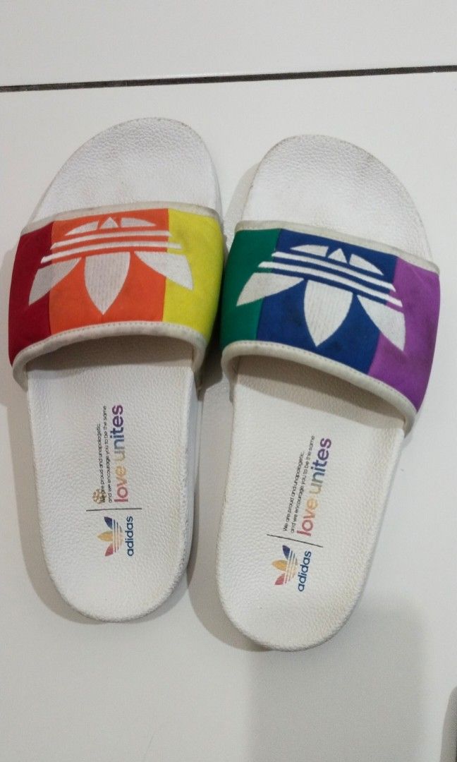 Adidas rainbow slides sales