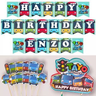 Tayo Little Bus Theme Birthday Party Banner Cupcake Cake Topper Decoration Personalized