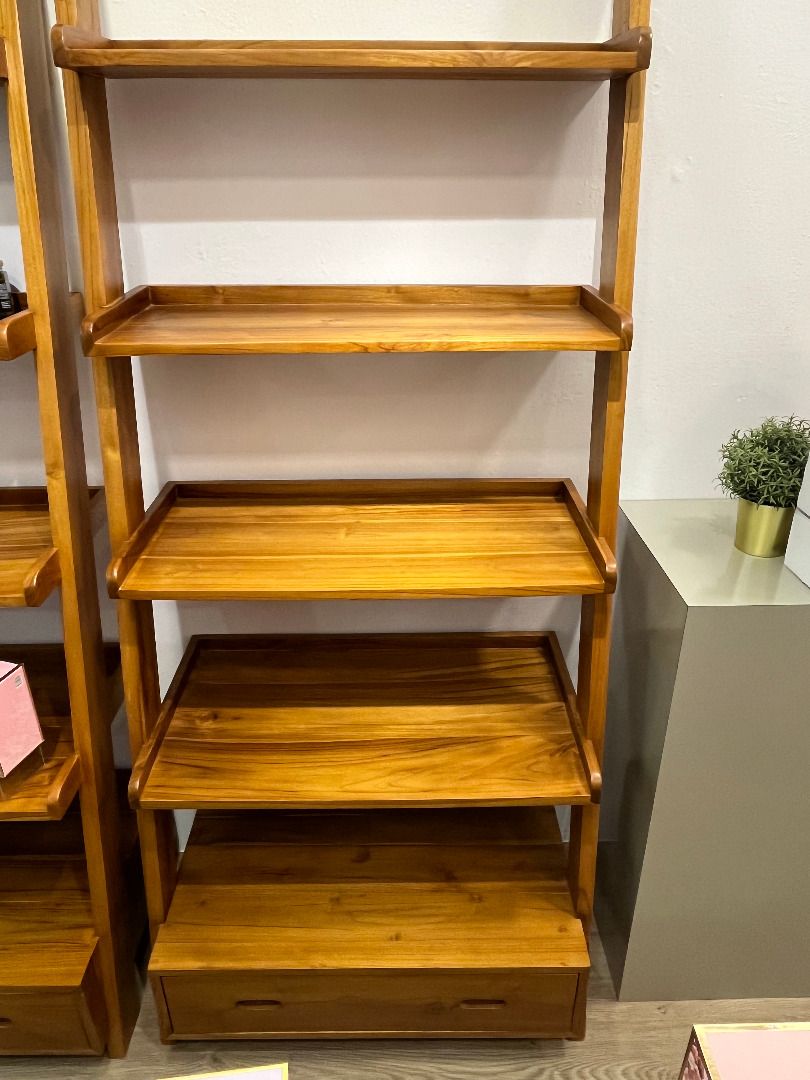 FAST DEAL! TEAK Wood Ladder Display Shelf W/Drawer , Furniture & Home