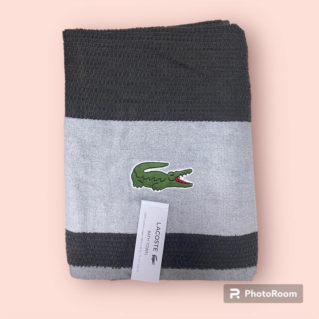 TWO-COLORED LACOSTE BATH TOWEL BIG CROC (10 COLORS TO CHOOSE FROM ...