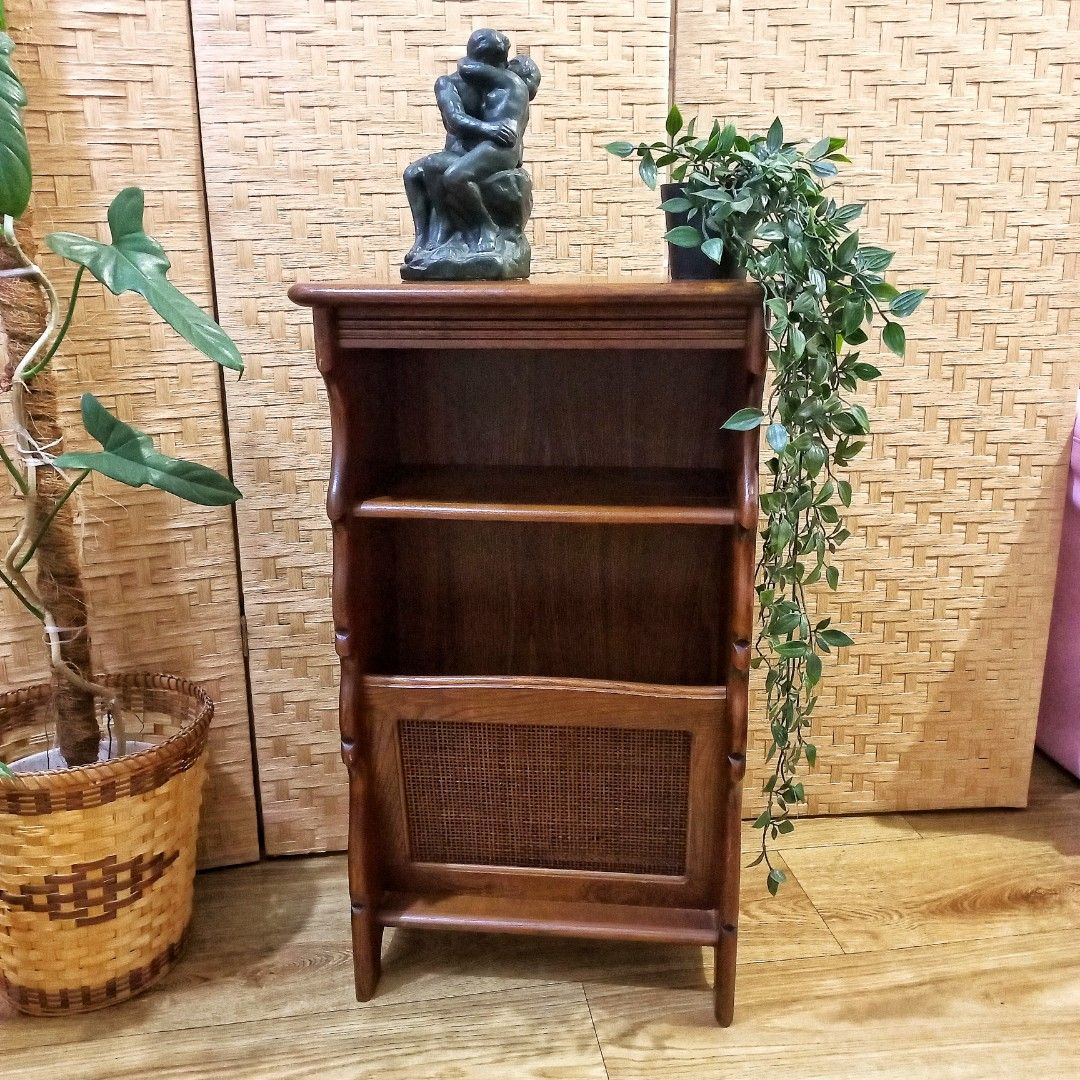 Vintage Karimoku multipurpose wooden side table phone stand magazine