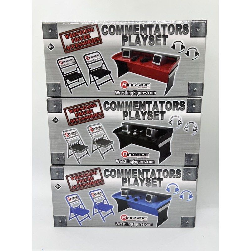 Wrestling Figure WWE AEW Commentators Playset Red Blue Silver on Carousell