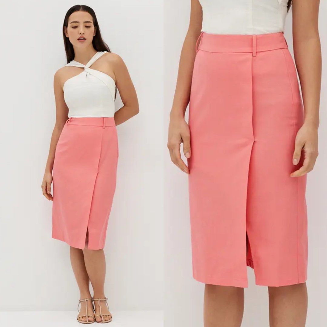 XS Love Bonito LB Nalea Linen Pencil Skirt in Pink Women s