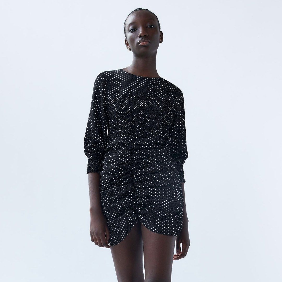 Zara black and white polka dress sale