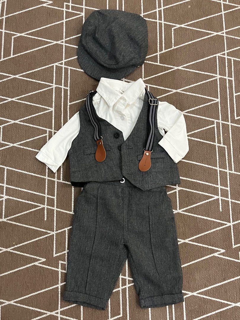 Baby 3 piece suit hat suspender
