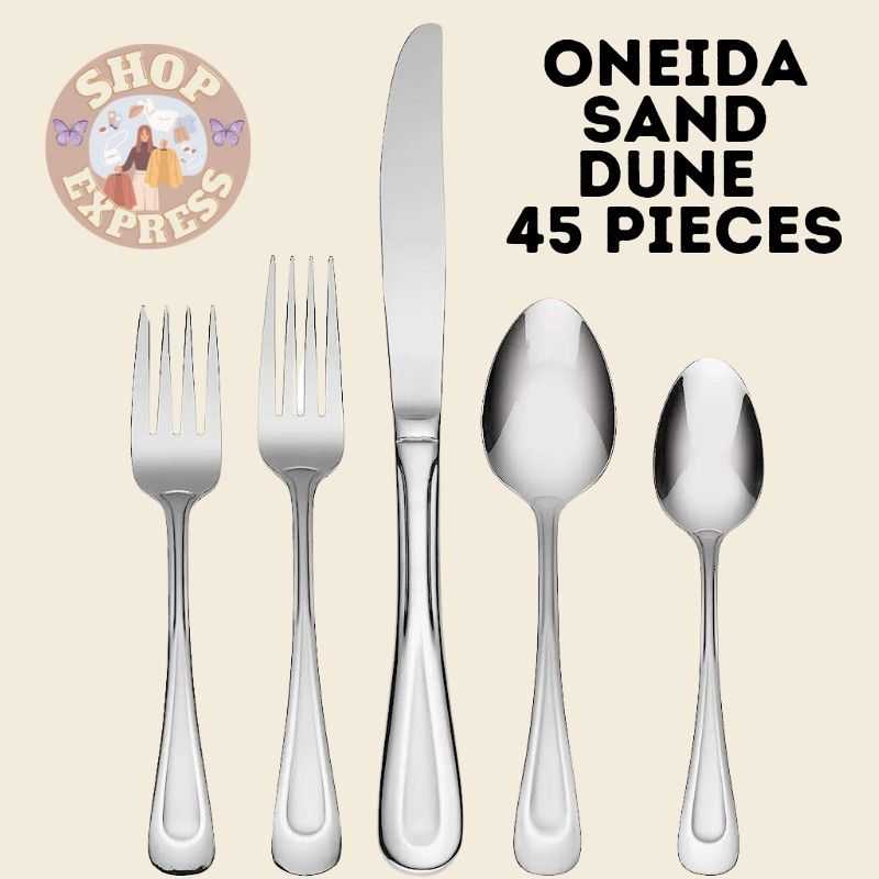 45 pieces Oneida Satin Sand Dune Flatware, Cutlery Set, Spoon, Fork