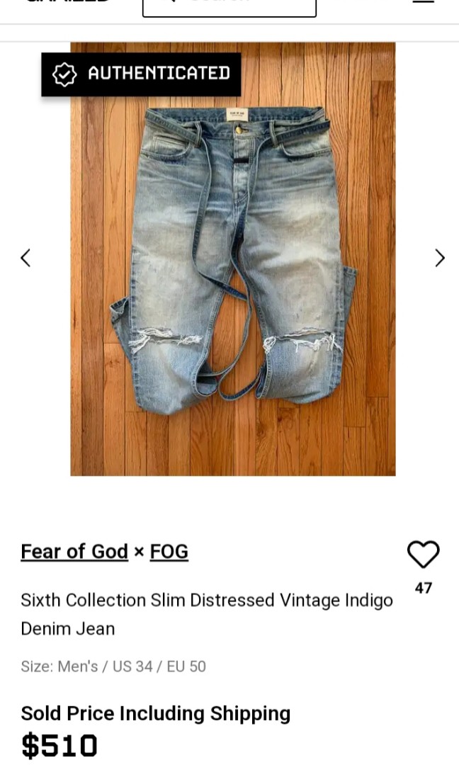 Fear Of God Slim Distressed Jeans 34inch