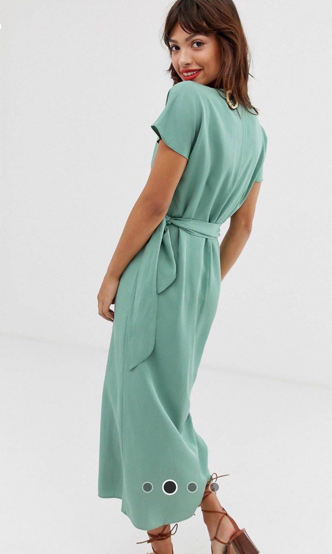 Other Stories wrap front dress in sage green Women s Fashion
