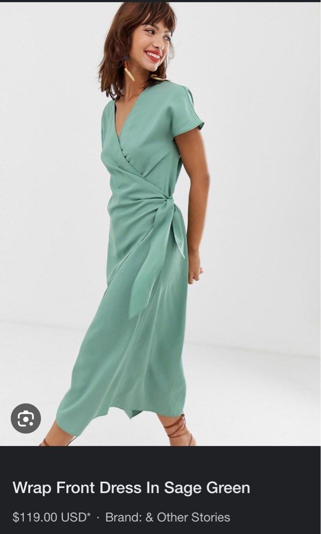& Other Stories tencel wrap front dress in sage green, Women's Fashion,  Dresses & Sets, Dresses on Carousell