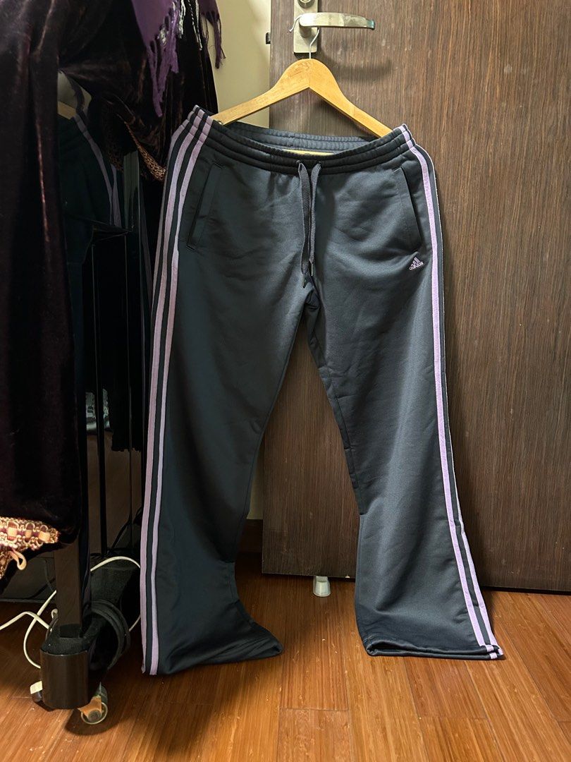 Adidas track pants with purple stripes. Y2k low... - Depop