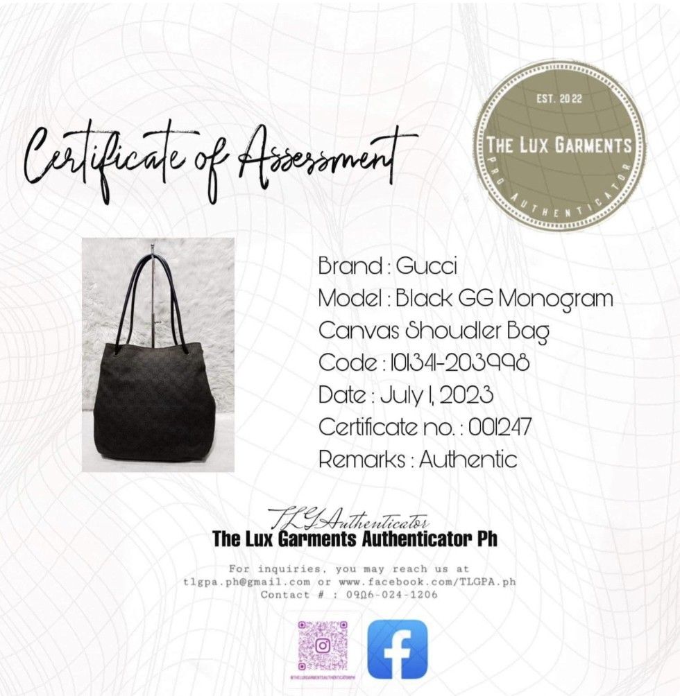 Authentic Gucci Black GG Monogram Shoulder Bag (Category: Luxury Bags & Wallets) located in Caloocan City. Submitted by sassypurchased (Listing ID 1241817359, Image 2). Description: Authentic Gucci Black GG Monogram Shoulder Bag 7,999 Must have! Good condition, minimal sign of usage From Japan Preloved Shop NOT UKAY SOURCE NO HAGGLING PLS H-12 L-15 W-4.5 inches approx Handle Drop:9 inches approx COD available, Shopee checkout: shopee.ph/sassy_pur