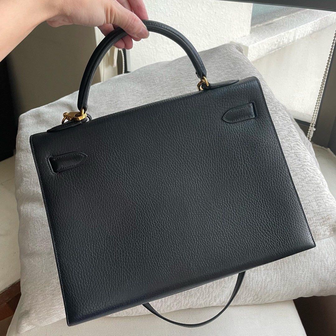 HERMÈS  BLACK ARDENNES KELLY SELLIER 32 WITH GOLD HARDWARE