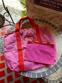 Authentic lesportsac pink and red tote bag with pouch