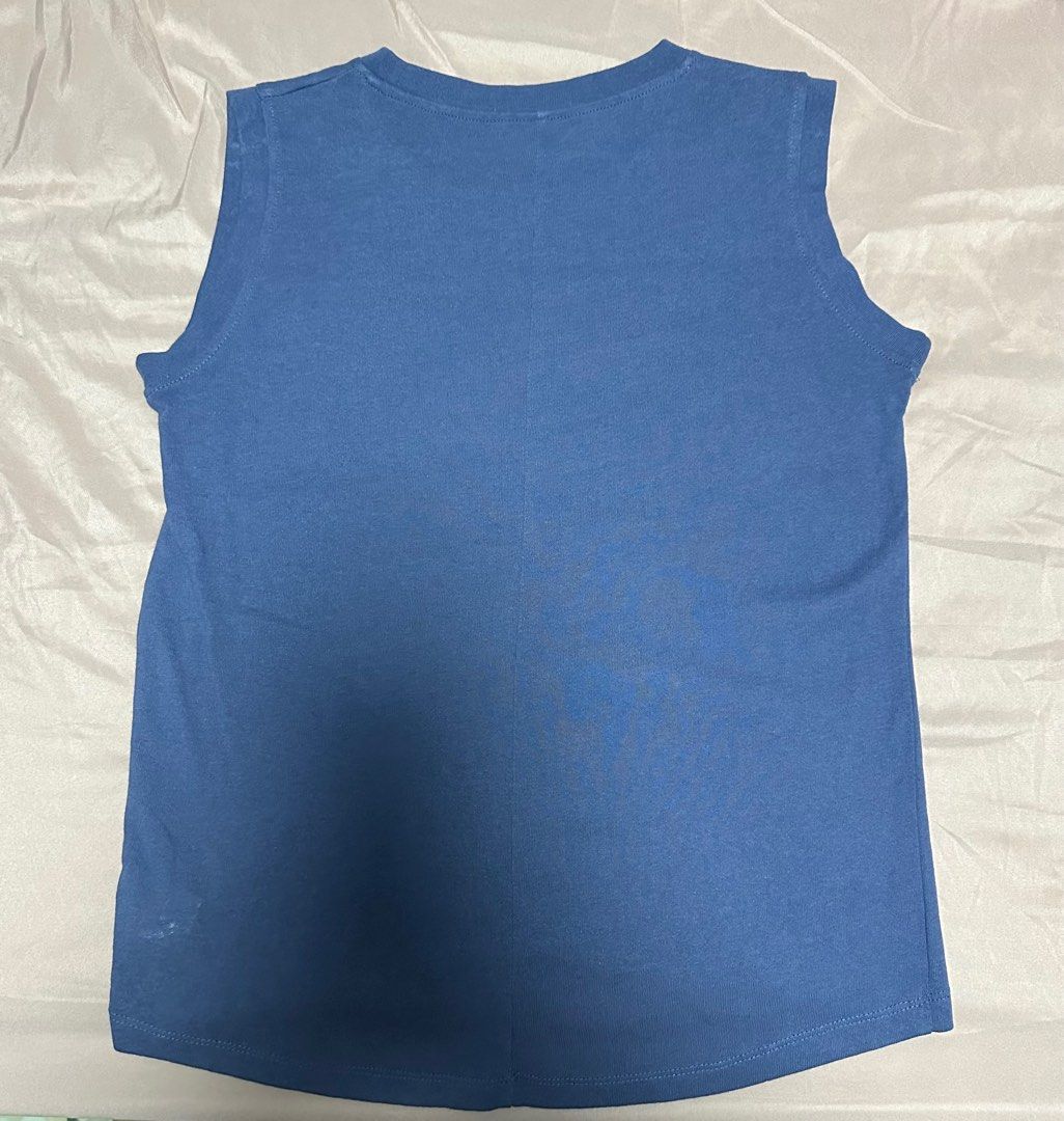 Basic Solid Blue Tank Top (Category: Sleeveless) located in Singapore. Submitted by celine.lhs (Listing ID 1241933493, Image 3). Description: Size: free size can fit S/M Material: thing cotton, suitable for hot weather Condition: 10/10, worn once only.