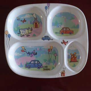 Boy's plate weaning for kids and toddlers cute with free cutlery set