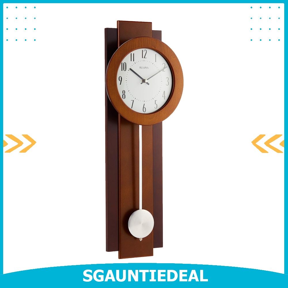 Bulova Avent Pendulum Deco Wall Clock Walnut Mahogany 18