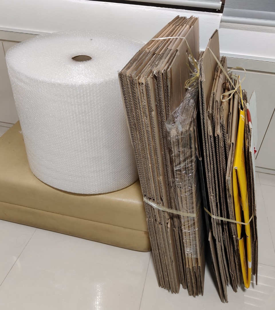Carton boxes with bubble wrap and tape, Furniture & Home Living, Home