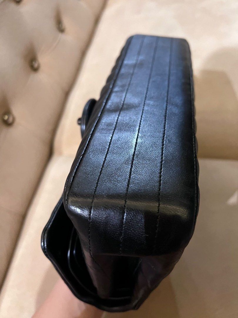 Chanel small double flap so black chevron (Category: Luxury Bags & Wallets) located in Manila. Submitted by dendc (Listing ID 1241896971, Image 2). Description: Chanel so black double flap lambskin with entrupy, box and dustbag. Hologram intact.