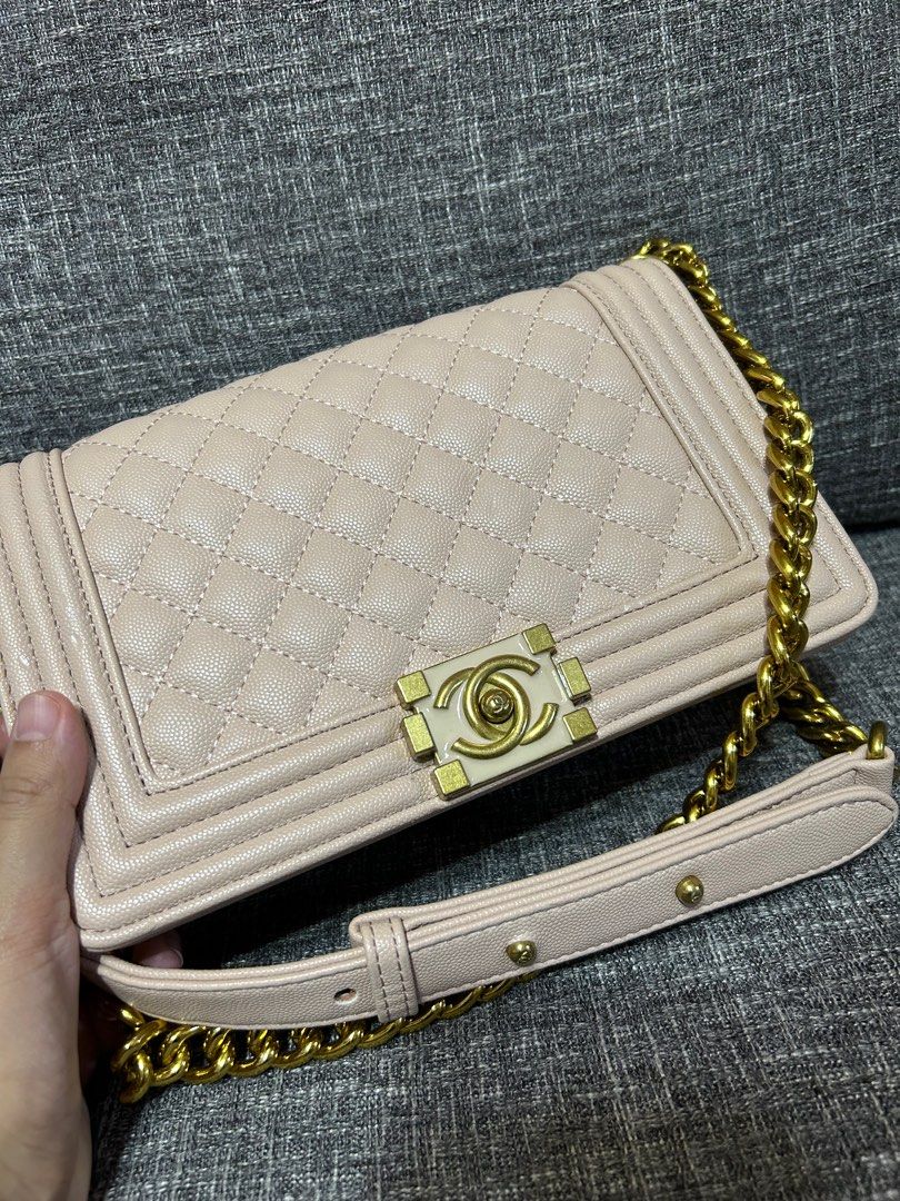 CHANEL Le Boy Light Pink Caviar Bag (Category: Luxury Bags & Wallets) located in Malolos. Submitted by theroyalrunwayph (Listing ID 1241803829, Image 2). Description: Never used, just stored Received as a gift, no inclusions 10” x 6” x 3” Not guaranteed, but very pretty!.