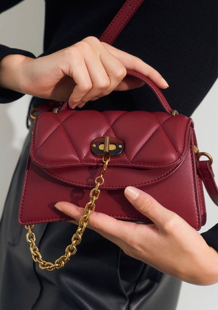 Charles Keith Padded Chain Link Bag Red