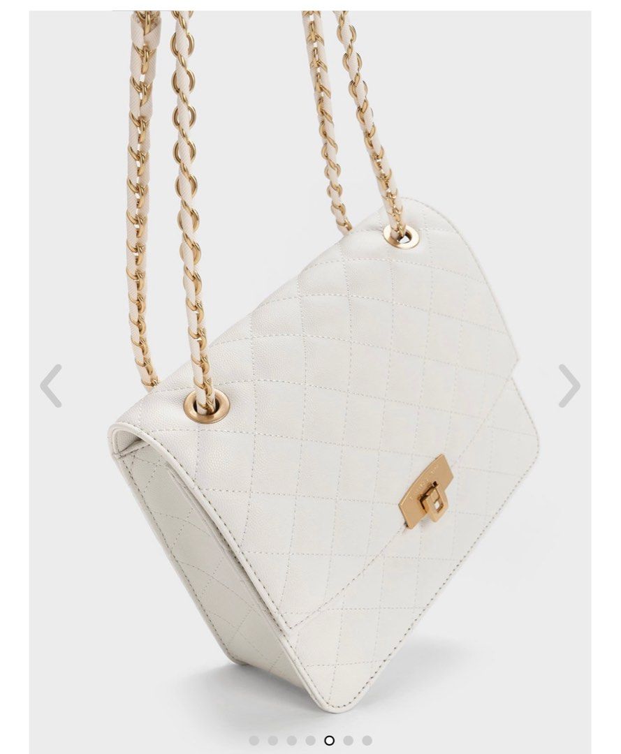 Charles Keith white Quilted Chain Strap Bag White