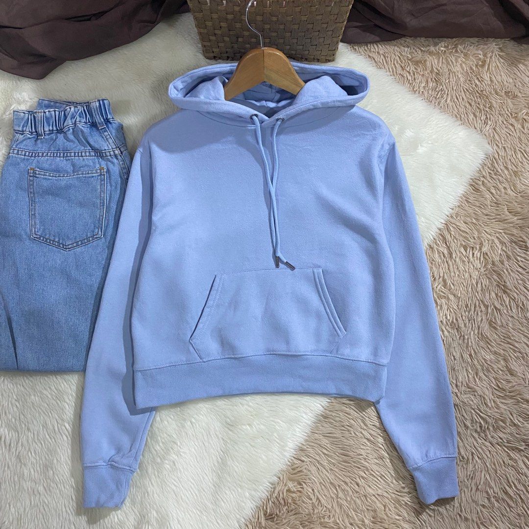 Charlotte russe cropped hoodie baby blue Women s Fashion Coats